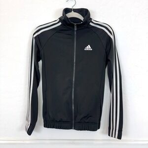 Adidas Track Jacket Black White 3 Stripe Full Zip‎ Athleisure Womens XS